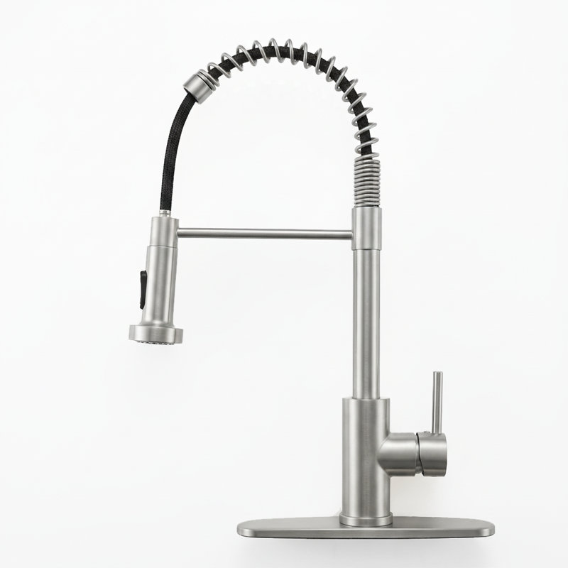 Industrial Kitchen Faucet With Pull-Down Sprayer, Single Handle, Stainless Steel, Brushed Nickel, For 1 Or 3 Hole Sinks, Farmhouse, Camper, Laundry, Utility, RV, Wet Bar | Gift Idea
