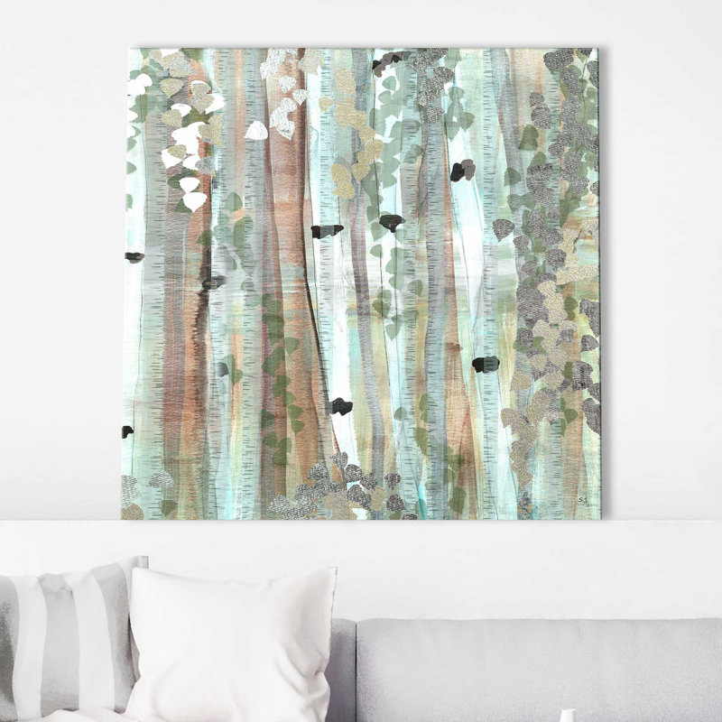 «Spring Birch Meadow II» par Susan Jill - Peinture, Toile tendue, H 36 po x l 36 po x P 1,5 po