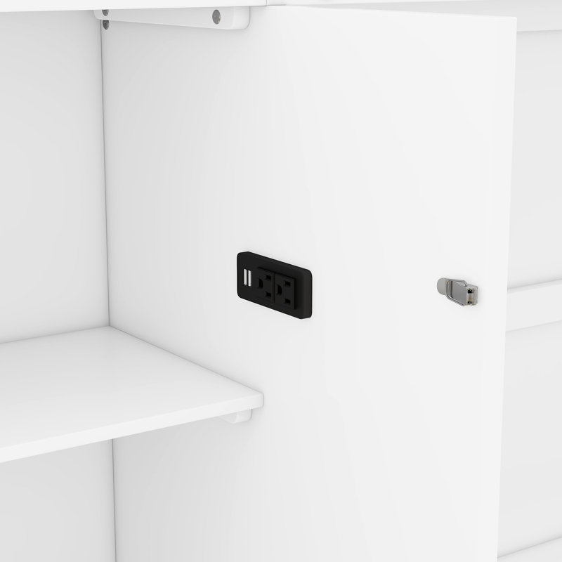 Lit blanc avec des conceptions de tablettes innovantes, des tiroirs et des agencements pratiques de grande taille,