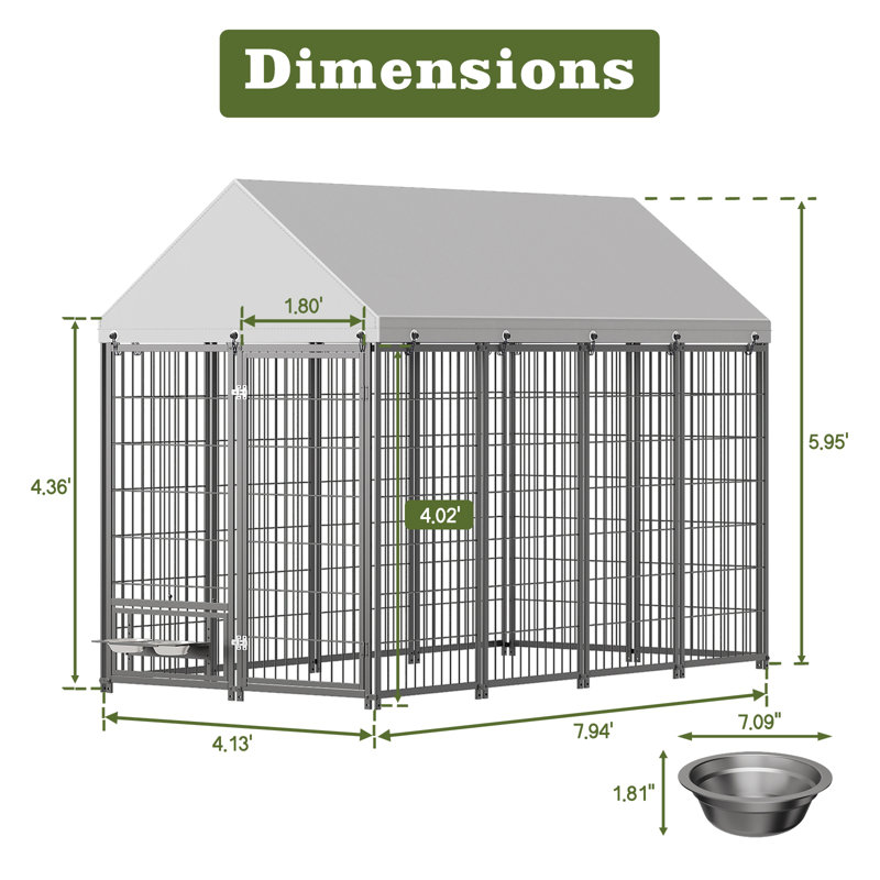 Grand enclos pour chien chenil pour l'extérieur, H 71,65 po x l 50 po x P 95,28 po