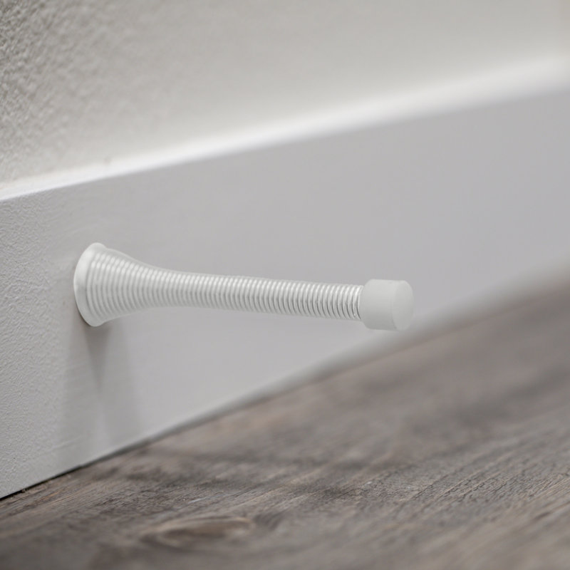 Spring Door Steel Baseboard Stop, White, 10