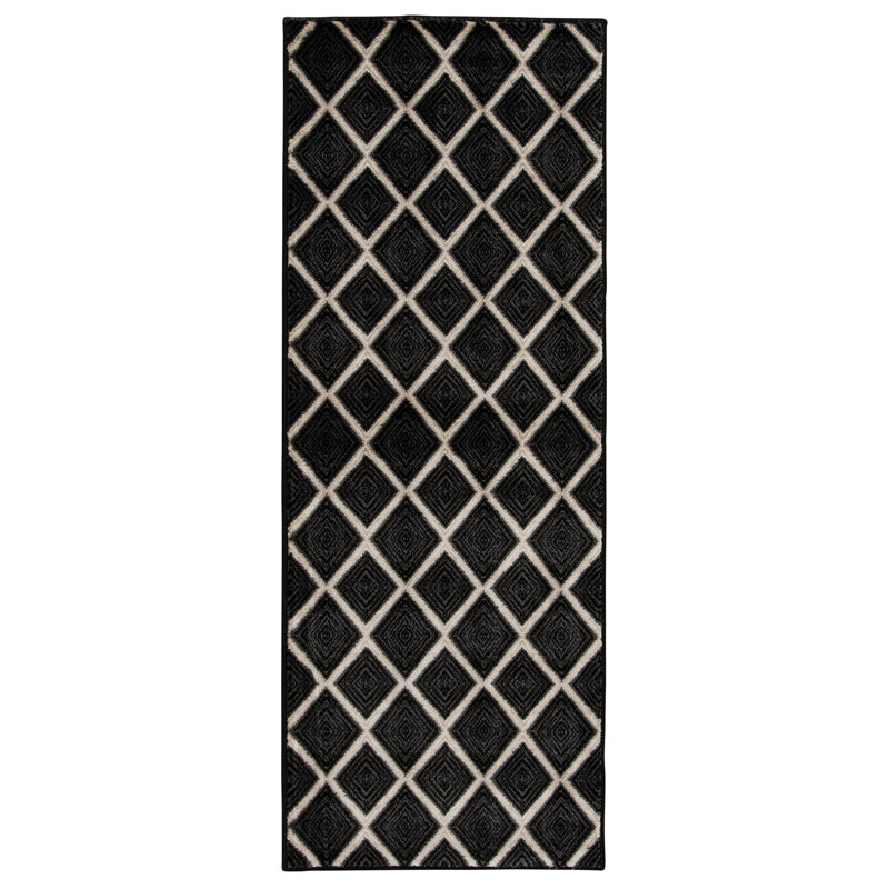 Tapis intérieur Caden, Tapis de couloir 2 pi 2 po x 16 pi, Gris / noir / blanc