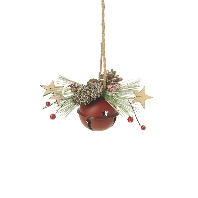 Hanging Red Bell with Pinecone and Star Decoration