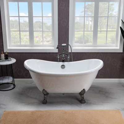 59" x 28" Clawfoot Soaking Acrylic Bathtub