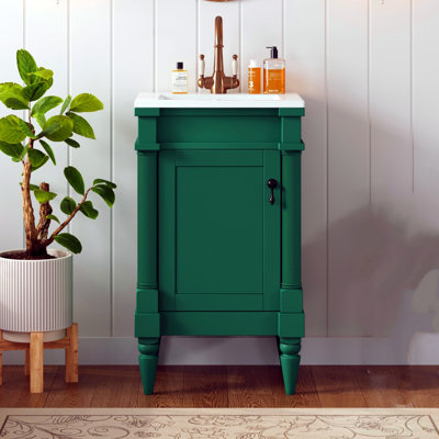 Meuble-lavabo de salle de bain moderne autoportant de 18 pouces (avec lavabo), meuble de rangement de salle de bain moderne (avec portes), meuble-lavabo simple avec tablettes réglables, vert
