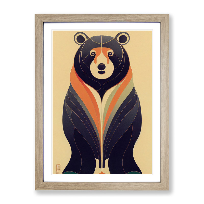 Bear No.5 - Single Picture Frame Print, 46cm H x 34cm W x 2cm D, Oak Framed