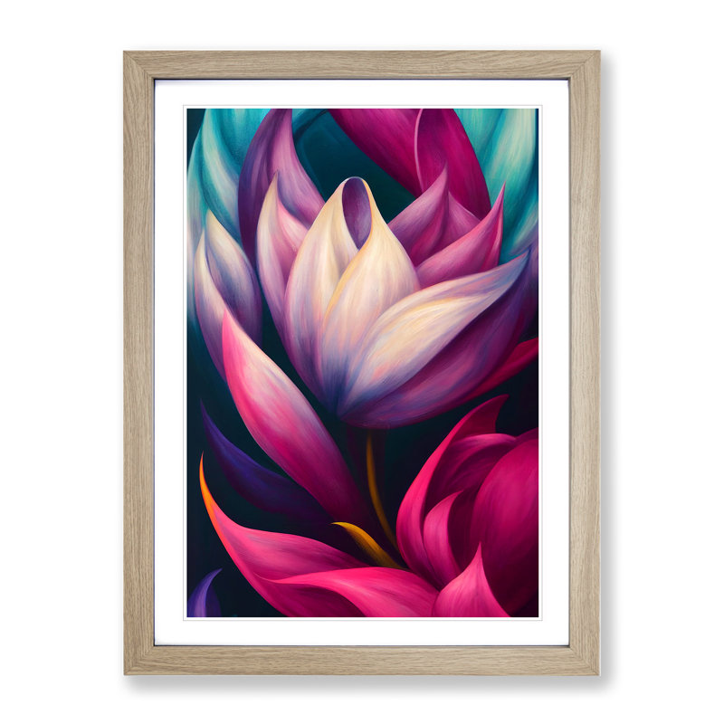 Thrilling Flower - Single Picture Frame Print, 34cm H x 25cm W x 2cm D, Oak