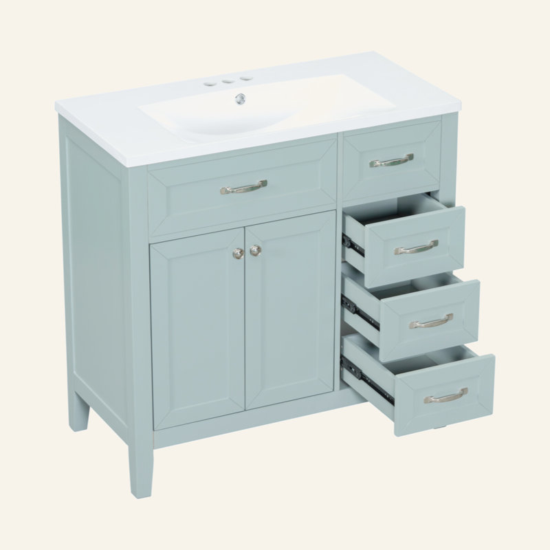 Meuble-lavabo 36 po avec lavabo, armoire de salle de bain avec tiroirs, structure solide et panneau de fibres à densité moyenne