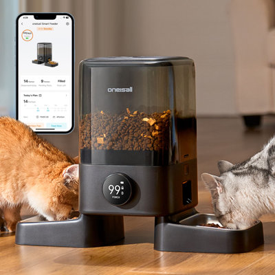 Oneisall PF-09 Automatic Cat Feeders For 2 Cats, 20 Cups/5L/169oz Timed Pet Food Dispenser For Small Pets Indoor, 0.7inch Kibble，Programmable 1-6 Meals, Freshness Preservation,Backup Power