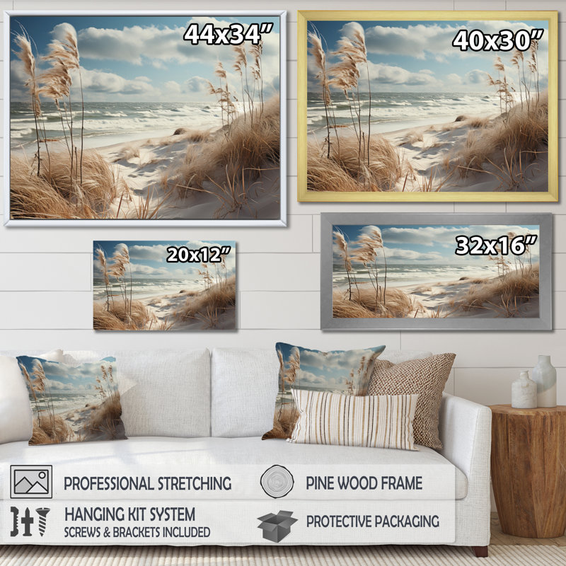 «Beach Winter Reverie III - Coastal Beach Sand», art mural, H 12 po x l 20 po x P 1 po, Cadre flottant brun