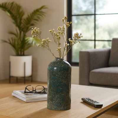 Vase de poterie contemporain en glacis décoratif pour décoration de table - Grand vase moderne pour le style de la chambre à coucher et du salon - Vert et or