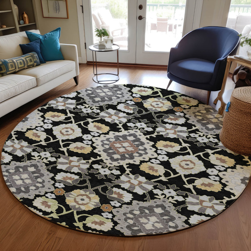 Vespera Black Washable Indoor-Outdoor Rug - , 8' x 8'