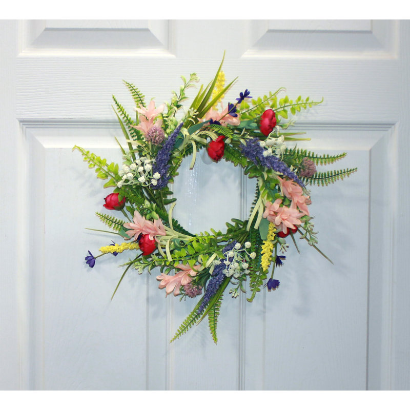 18" Wild Artificial Multicolor Spring Flower Wreath