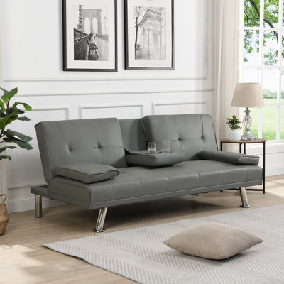 Leather Multifunctional Office Sofa Bed with Coffee Table, Double Fold Design, Adjustable Postures