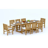 8 Seats 9 Pcs Grade-A Teak Wood Dining Set: 118" Double Extension Mas Oval Trestle Leg Table And 8 Devon Chairs (2 Arm & 6 Armless Chairs) #11DV2702