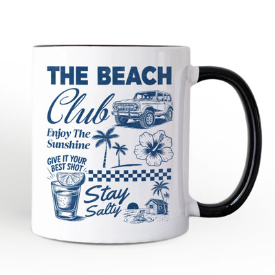 Tasse rétro de vacances d'été en bord de mer, cadeau salé The Beach Club avec nom personnalisé