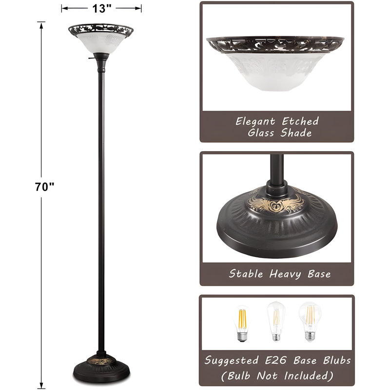 70" Tall Victorian Floor Lamp With Alabaster Glass Shade, Metal Body And Weighted Base - Vintage Style For Living Room, Bedroom, Office