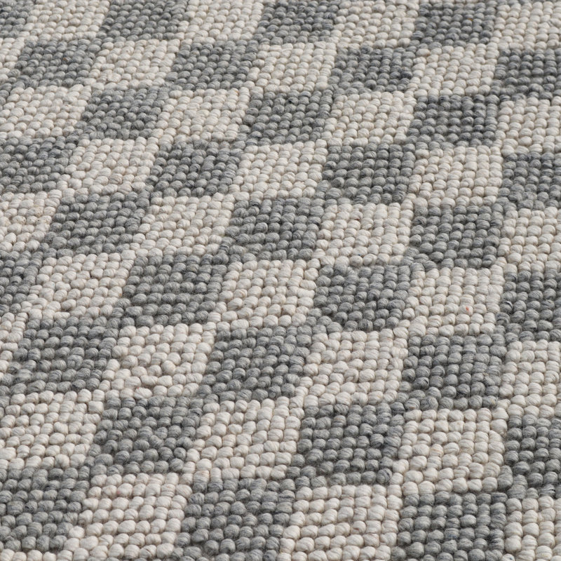 Bubble Argyle Loop Pile Weave Ivory/Grey Wool Area Rug By Tufty Home, Rectangle 2' x 3'