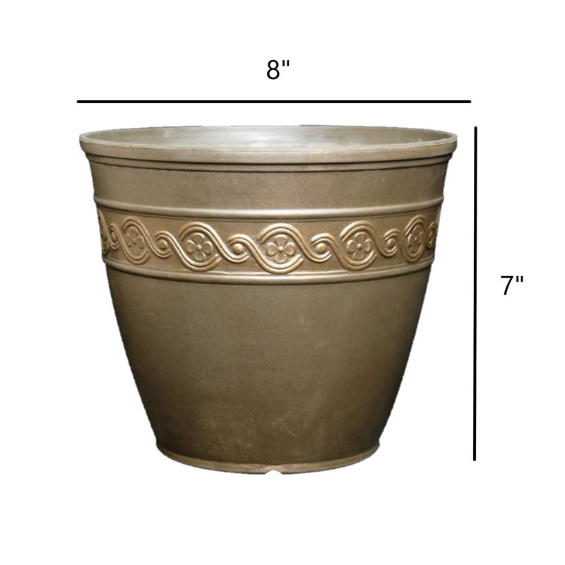 Milahn Resin Round Pot Planter, 7" H x 8" W x 8" D, Bronze