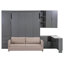 Grand lit escamotable avec levage hydraulique, canapé, tablettes et tiroirs de rangement, éclairage DEL et USB, panneau gris, canapé beige-1805348024