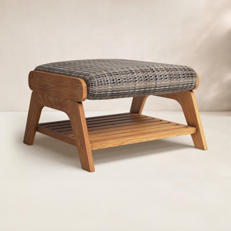 Watkins Teak Upholstered Ottoman with Cushion