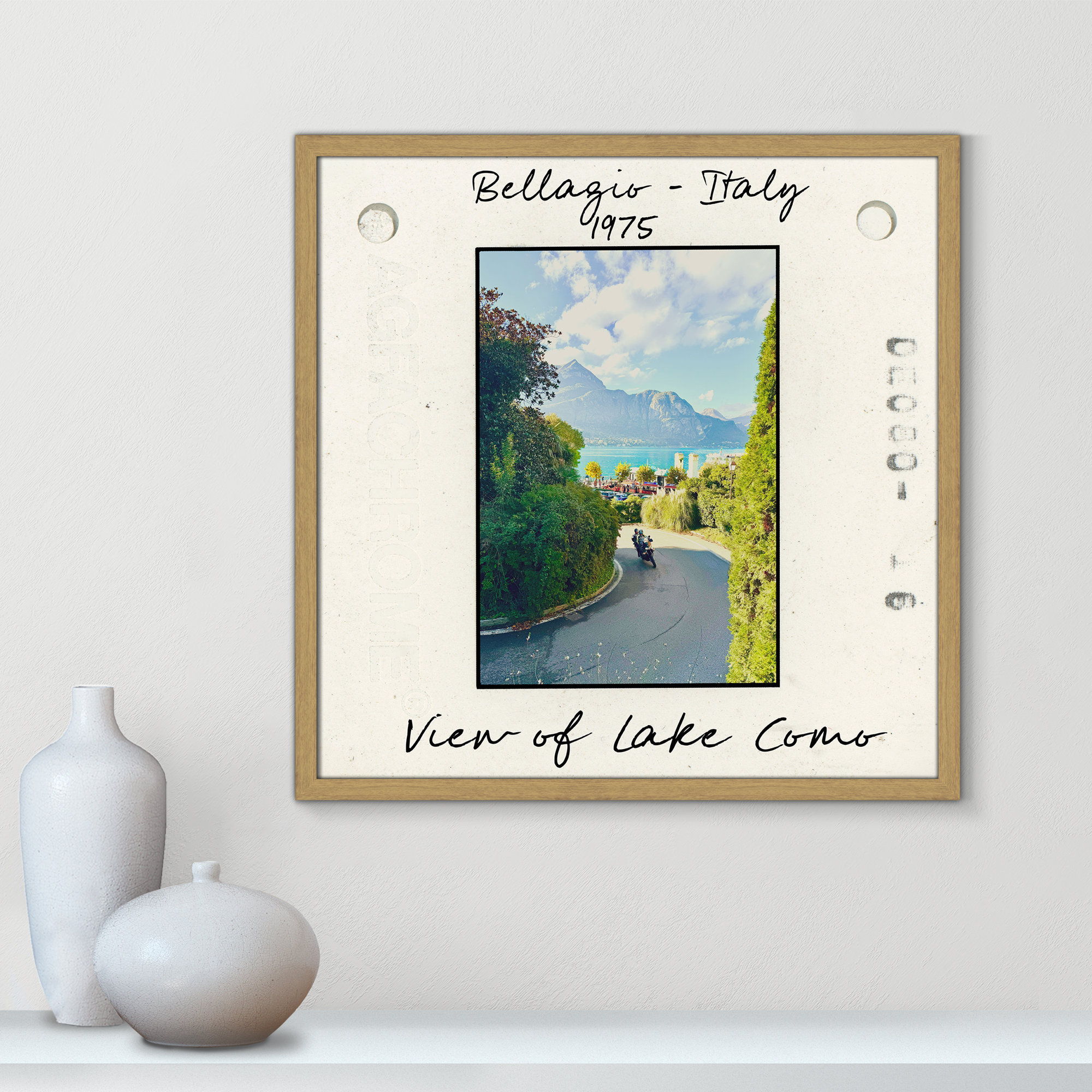 Belaggio, Italy - View of Lake Como Print by Susan Jill, 23.5" H x 23.5" W x 0.75" D, Natural Single Picture Framed Paper