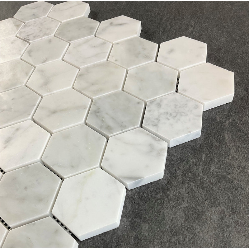 2 in. x 2 in. Honeycomb Polished Marble and Stone Tile, White Carrara