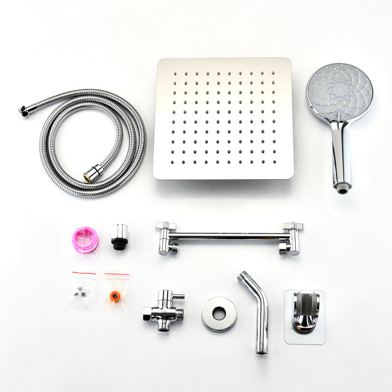 Pomme de douche 10 po: à forte pluie et à main, bras de 11 po, 6 modes de jet, autonettoyante, acier inoxydable, fuite, fixation murale, carré: à main avec motifs, sans fuite, douche, débit d'eau réglable