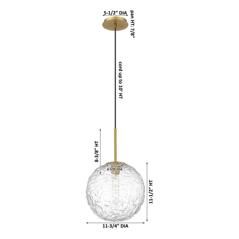 Barrington - 1 Light 10" Cord Hung Mini Pendant - Bulb Not Included -  Satin Nickel Finish, Brushed Brass