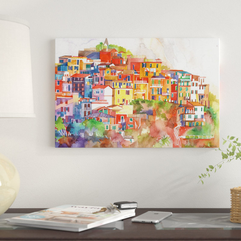 «Cinque Terre II» par Maja Wronska, reproduction d'art graphique sur toile, H 8 po x l 12 po x P 0,75 po, Pas de tapis