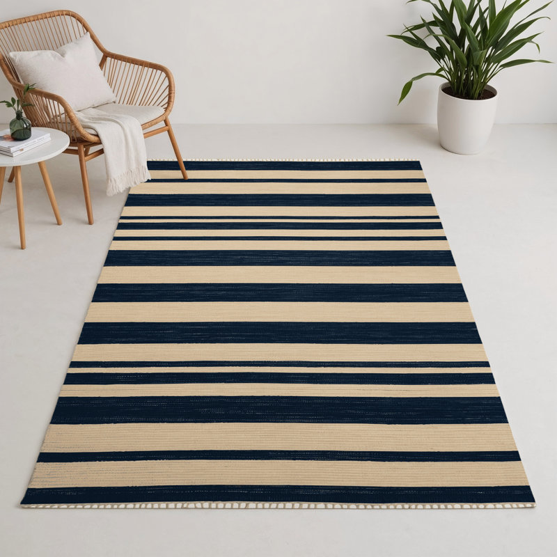HorizontalStripes Beige Indoor and Outdoor Area Rug, Rectangle 3' x 5'