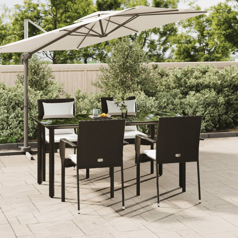 Ensemble de salle à manger d'extérieur en rotin, Noir / blanc, Rectangle, L 63 po x l 31,5 po x H 29,1 po
