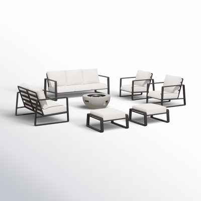 Leanna 7 - Person Outdoor Seating Group with Round Fire Pit Table
