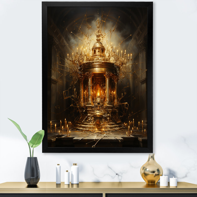 Judaïsme, arche dorée de l'alliance sur toile, Cadre photo noir, H 20 po x l 12 po x P 1 po