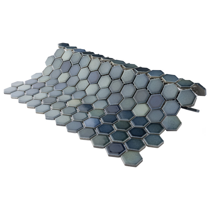 Hudson 1" Hex Atlantis 11-7/8" x 13-1/4" Porcelain Mosaic Tile, Blue