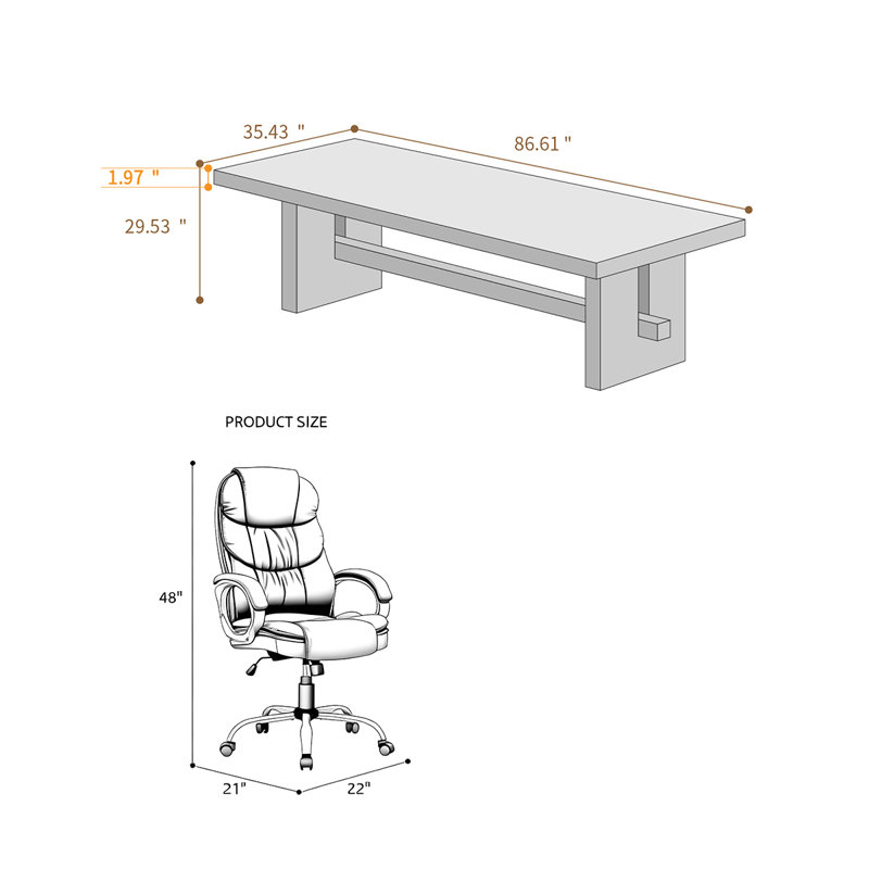 Modern-style large solid wood executive desk set, rectangular manager desk set, includes modern black faux leather office chair