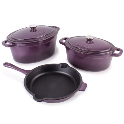 BergHOFF Neo 5Pc Cast Iron Set: 5Qt and 8Qt Covered Dutch Ovens and 10" Fry Pan