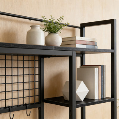 Desk Shelf Organizer With Pegboard Hooks, 4-Tier Desktop Hutch For Computer Monitor, Wood Office Bookshelf For Home Office Dorm Desk Storage And Display