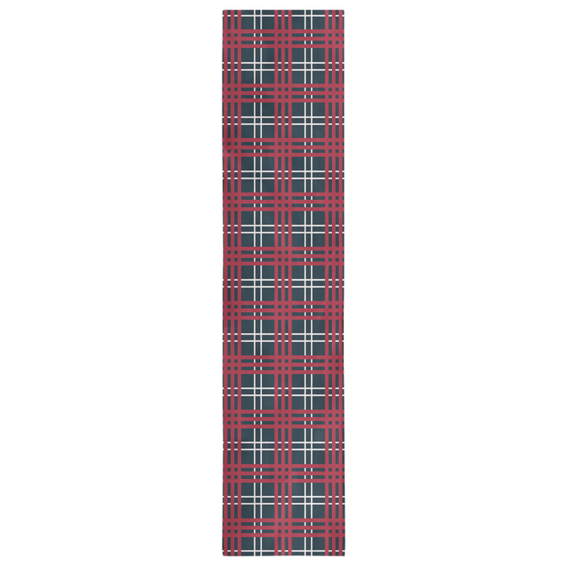 Paid Polyester Table Runner, 72" L x 16" W, Deep Steel Blue/White/Battle Red