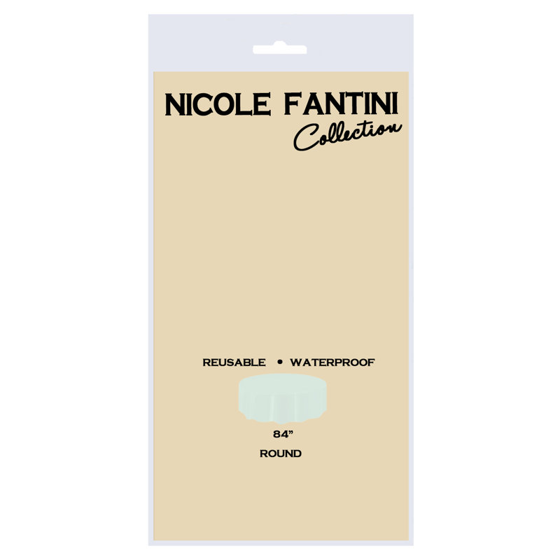 Nicole Fantini Plastic Disposable Round Tablecloth 84", Ivory, 1