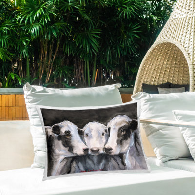 Coussin d'extérieur imprimé Cow Trio Portrait par GeorgeDyachenkoArt