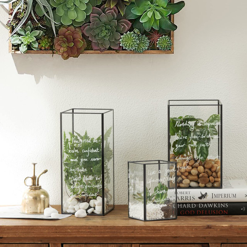 Ensemble de 3 porte-bougies carrées en verre ouragan, finition en verre, idéale pour la décoration intérieure et le mariage.