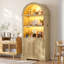 French Vintage Arched Display Cabinet with LED Lighting, Open Shelving and Cupboard Storage-519878916