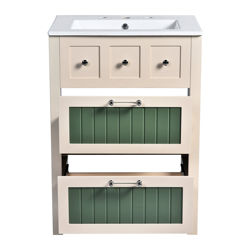 de salle de bain de 4 pouces avec lavabo en céramique: élégante armoire en bois avec deux tiroirs spacieux pour un rangement organisé