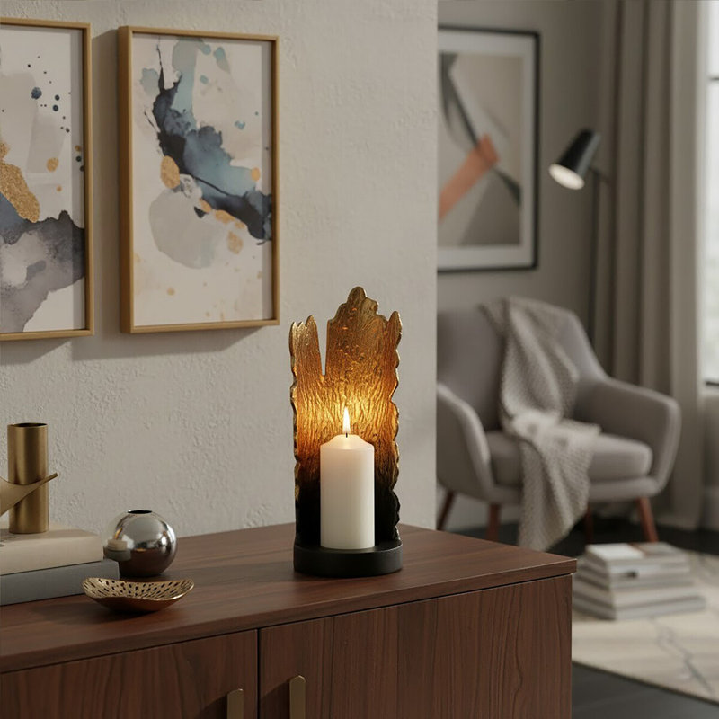 Fong Aluminum Tabletop Tealight Holder, Black/Gold