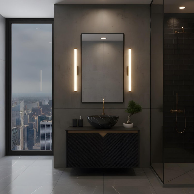 Meuble-lavabo de 30 po avec bol en céramique à motif de pierre noire et comptoir en pierre frittée noire, 30"