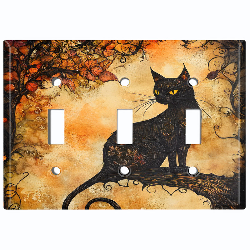 Couvercle de plaque d'interrupteur en métal; Bascule 3 bandes US standard - chat gothique, #3 Triple Toggle