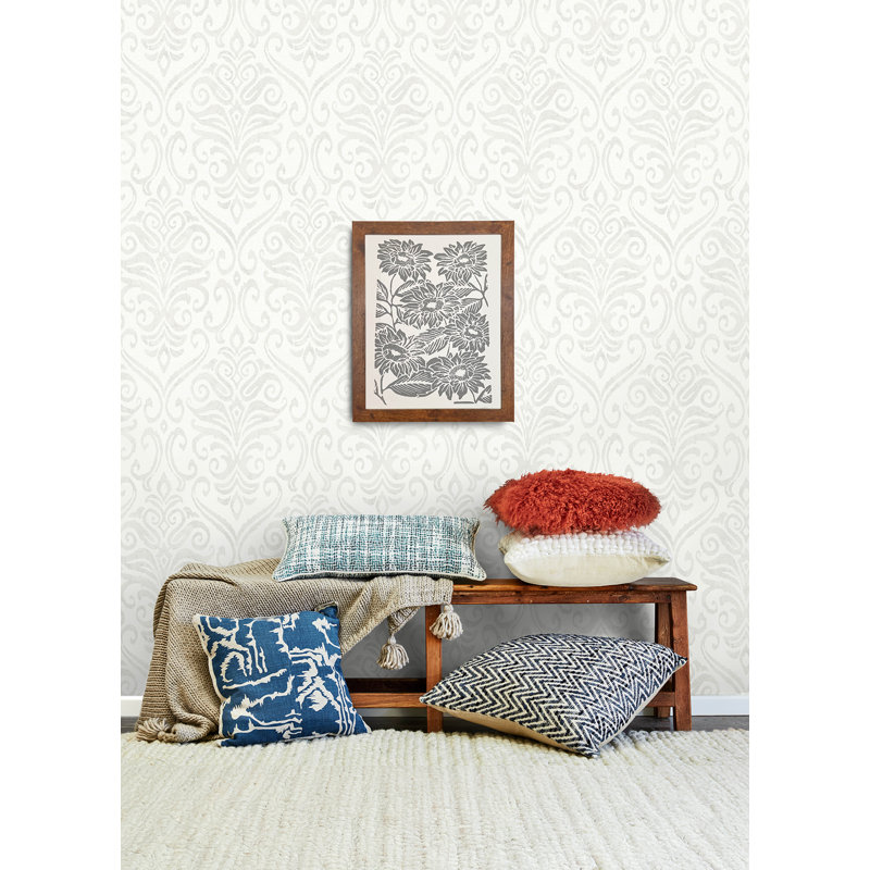 Adavu Sage Damask Wallpaper, White