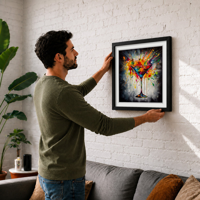 Cocktail Abstract Art No.1 - Single Picture Frame Print on Wood, Black
