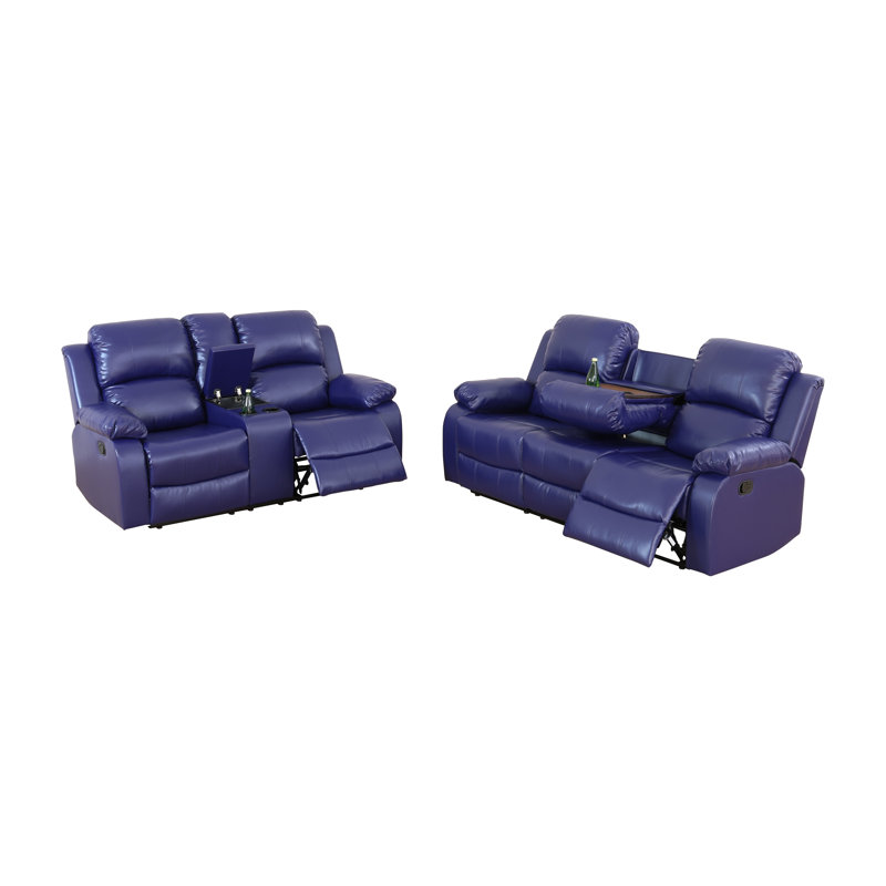 Canapé de salon et causeuse 2 pièces en cuir végétalien bleu foncé, Bleu